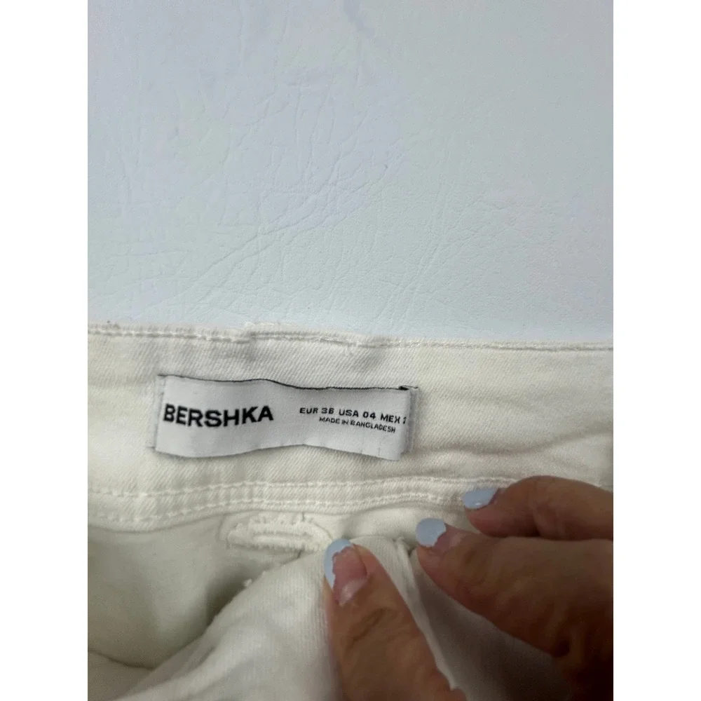 Bershka Womens Mini Skirt Size 4 White Denim High Waisted Y2K Summer
